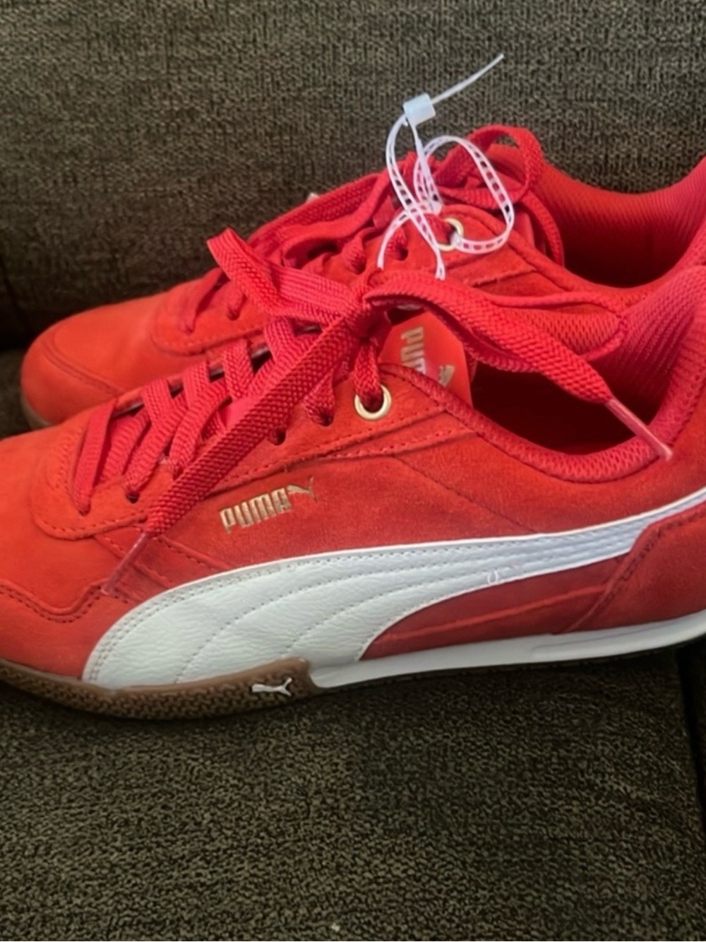 Puma Red Suede Sneakers with White Formstrip